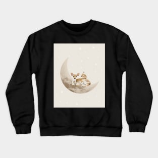 Deer and rabbit sleeping on the moon Crewneck Sweatshirt